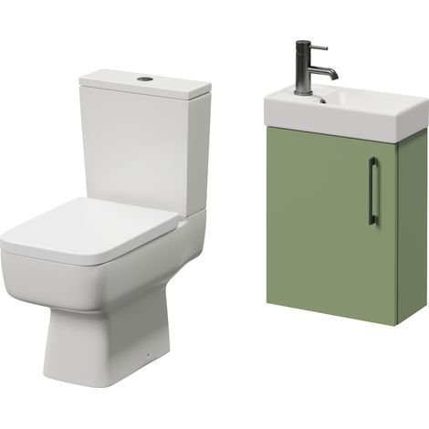 Napoli Cube Olive Green 400mm Single Door Wall Mounted Vanity Unit and Toilet Suite with Align Basin - 400mm - Gunmetal Grey 160mm Handle