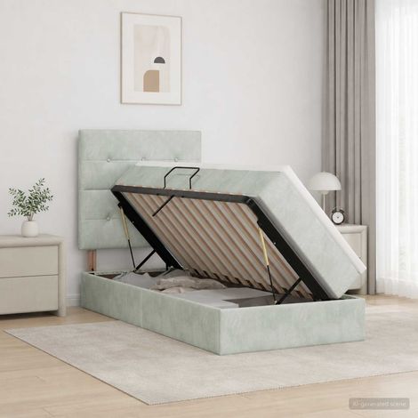Cama con almacenamiento y colchón Gris Claro 100 x 200 cm (1/5)