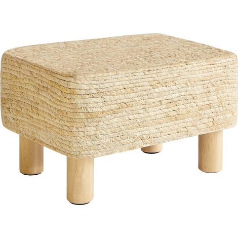 Tabouret Repose-Pieds Ottomane Rectangulaire Naturel Herbe de Mer Tissage Manuel Tabouret de Canapé Multifonctionnel Moderne Table d'appoint pour Salon Chambre 42×30×26CM Beige HBD043M (1/5)