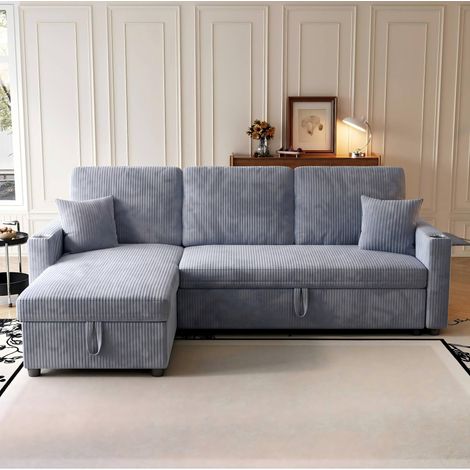 Canapé d'angle convertible 207,5x142x84,5 cm en tissu gris avec rangement, pour salon – MEUBLIV (1/5)