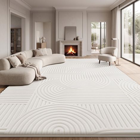 Grand Tapis de Salon 240x300cm, Tapis Moelleux Crème (1/5)