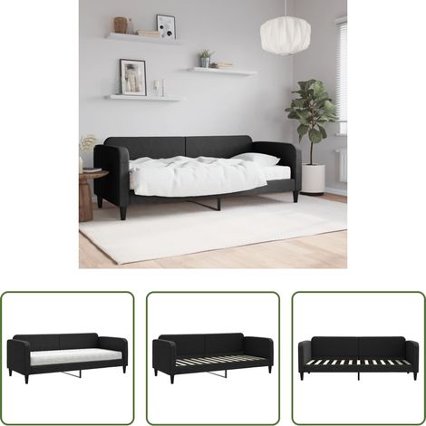 vidaXL Canapé transformable - Lit de jour avec matelas noir 80x200 cm tissu (1/5)