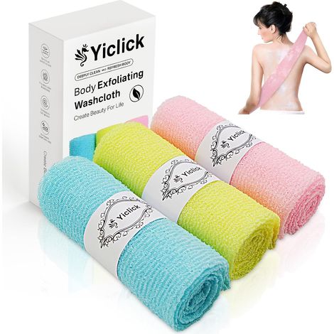 Japanese Exfoliating Washcloths, Korean Exfoliating Washcloths, Back Scrubs for Shower, Bath, Body Washcloth, African Sponge, Loofah, Loofah, Loofah Colors (3 Pack) (1/5)