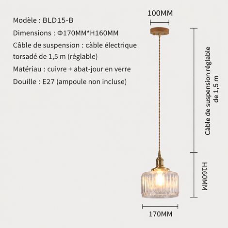 Suspension Luminaire en Verre Nordique, suspension modèle B, sans ampoule, 5-10 m², 23 × 23 × 20 cm, 1 kg – Livraison gratuite