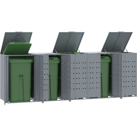 vidaXL Copribidone con Ruote per 5 Bidoni Grigio 345x79x117cm Acciaio