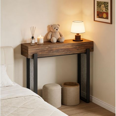 Table console d’entrée étroite avec rangement caché 105x30x80 cm MDF métal brun rustique noir (1/5)