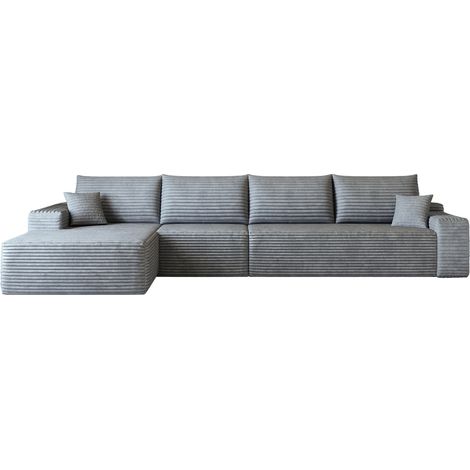 CHICFURN Divano angolare modulare 340 cm grigio con chaise longue in tessuto, senza montaggio (1/5)