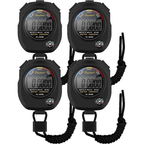 Lot de 4 chronomètres de sport, chronomètres numériques professionnels avec calendrier, alarme et boussole, chronomètres portables multifonctions pour la natation, la course à pied et le football. (1/5)