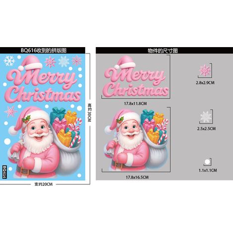 Autocollants décoratifs roses pour fenêtres, sapin de Noël, bonhomme de neige, autocollants pour fenêtres, cerf de Noël, flocons de neige, autocollants statiques