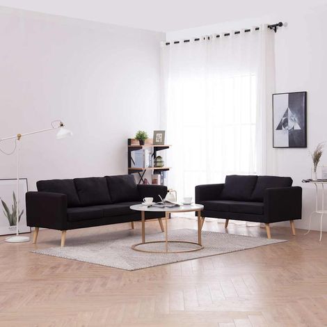 vidaXL 2-tlg. Sofagarnitur Stoff Schwarz