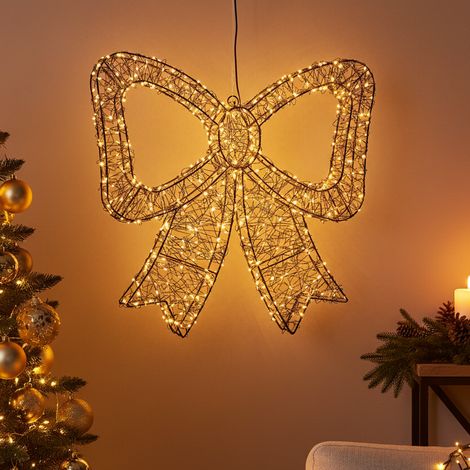 Fiocco in filo metallico con luci LED color bianco caldo per decorazioni natalizie -Small h 33 cm (1/4)