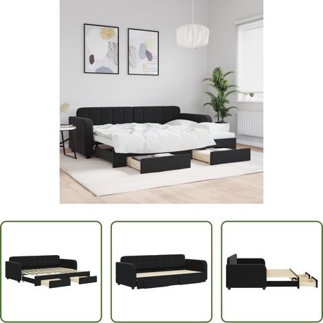 vidaXL Sofa-Bett -  Tagesbett Ausziehbar mit Schubladen Schwarz 80x200 cm Samt