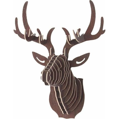 3D Suspension Murale Sculpture de Tête de Cerf Décoration Murale Entrée Couloir 29.5cmx21cmx37cm marron (1/5)
