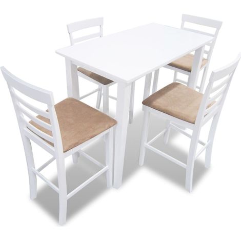 Stehtisch und 4 Barhocker Holz Weiß