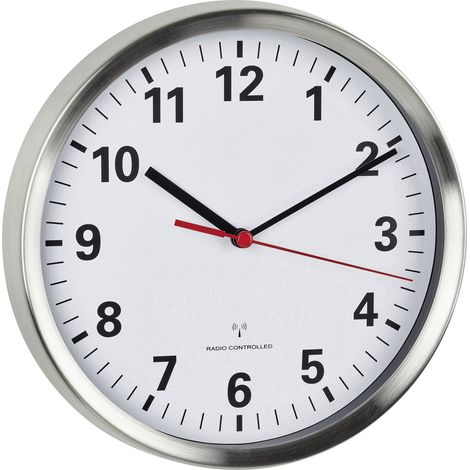 TFA Dostmann 60.3529.02 Funk Wanduhr 22 cm x 45 mm Aluminium Leisegang-Uhrwerk, Energiesparfunktion