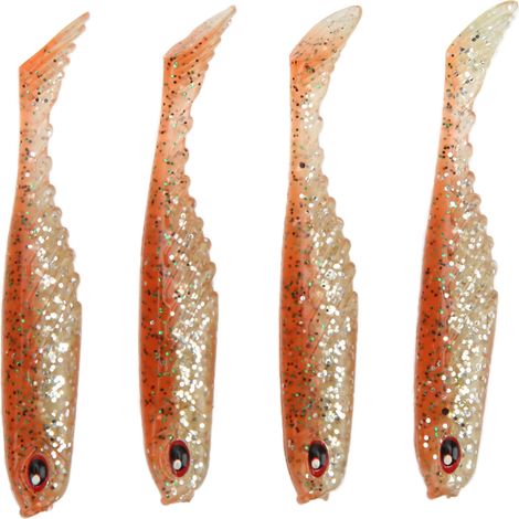 Lot de 4 leurres souples à queue en T AR48 Swimbait 75 mm 3,2 g, pour la pêche en mer et en eau douce, couleur orange. (1/5)