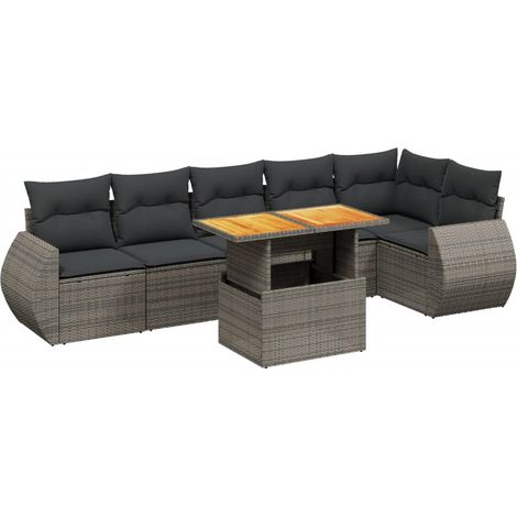 Maison Exclusive - 7-tlg. Garten-Sofagarnitur mit Kissen Grau Pol (1/3)