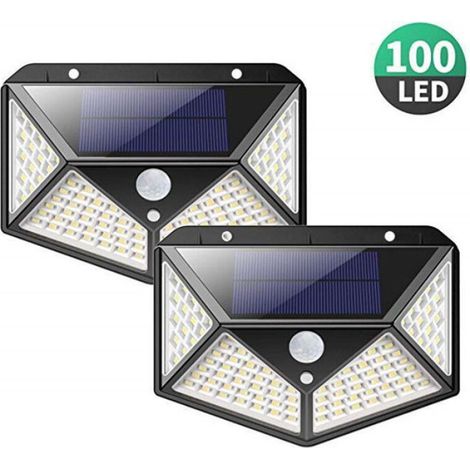 Luminaire solaire extérieur - Version performante lot de 2, 100 LED 2200mAh, étanche détecteur mouvement (1/5)