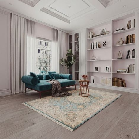 Tapis persan Suzan - 180x120cm, Rectangular - 100% Acrylique - Tissé - Vert de mer