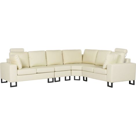 Corner Sofa Light Beige Leather Upholstery Left Hand Orientation with Adjustable Headrests STOCKHOLM