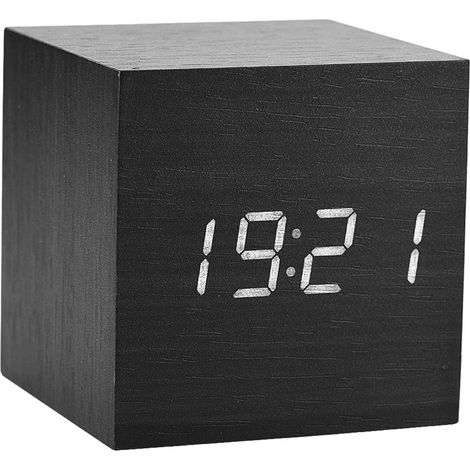 LED-Digitalwecker, Würfelwecker aus Holz, moderner Tischwecker mit Weckfunktion, Sprachsteuerung und Dauerbetrieb für Schlafzimmer, Büro, Nachttisch (Holz) (1/5)