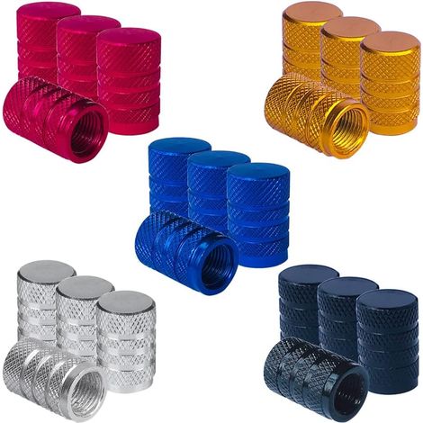 Lot de bouchons de valve moletés en alliage d'aluminium universels joint étanchéité pour voiture, moto, vélo (couleurs) (1/4)