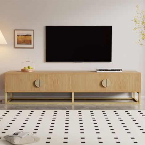 Meuble tv 180 cm bois veiné 4 portes poignées demi-cercles design moderne (1/5)