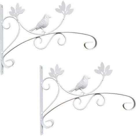 2 ganchos para colgar plantas en forma de pájaro blanco, soportes de metal para cestas colgantes para jardín y balcón. (1/3)