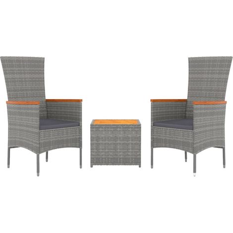 Ensemble de Salon de jardin meuble d'extérieur ensemble de mobilier 3 pièces gris poly rotin et acacia (1/4)