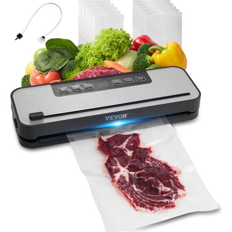 VEVOR Machine Sous Vide Alimentaire, 100 W, Machine a Emballer Mise Sous Vide Aliments 60 kPa, Appareil de Scellage a Air Automatique Multifonctionnelle Compacte 5 en 1 avec Coupeur Integre, 10 Sacs