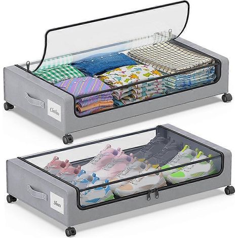 Unterbett-Aufbewahrung auf Rollen, Set aus 2 Unterbett-Aufbewahrungsboxen mit Deckel, rollbare Schublade für Kleidung, Schuhe usw. (1/5)