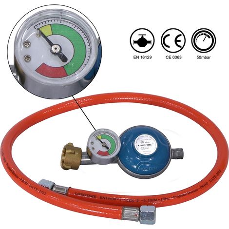Melko Gas Schlauch + Druckminderer inkl. Manometer Gasregler 80CM Regeler Propan Butan