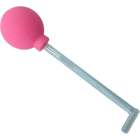 L'appareil d'amygdalectomie manuelle se présente sous la forme d'une boule de verre munie d'un long tube et convient aussi bien aux adultes qu'aux enfants. Il est de couleur rose rouge. (1/5)