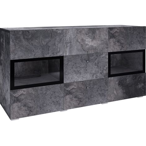 Cómoda Serodeu 101, Hormigón oscuro, Con cajones y puertas, Número de cajones: 3, 70x132x39cm