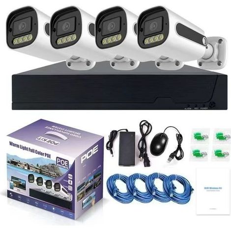 KIT VIDEOSORVEGLIANZA HD 4 CANALI TELECAMERE IP Network POE 6 MPX FULL COLOR NVR