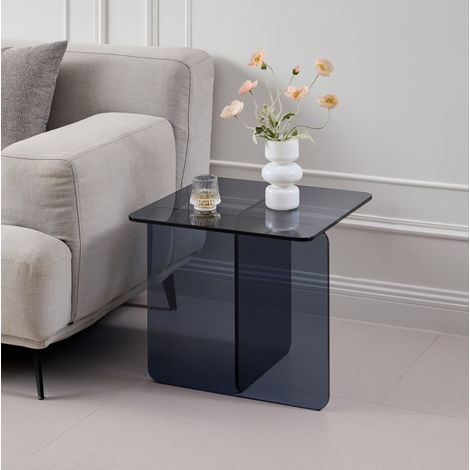 Table d’appoint en verre trempé gris 45 x 45 x 51 cm HAVRYA (1/5)