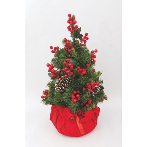 Weihnachtsbaum grün aus PVC 60 cm mit Beeren und Zapfen