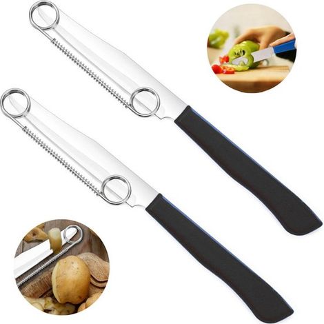 Ensemble de 2 éplucheurs rapides avec ressort amovible. Éplucheur multifonctionnel pour fruits et légumes. Construction en acier inoxydable. Coupe rapide. (1/5)