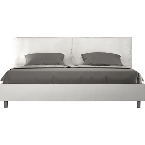 Letto matrimoniale king size con rete imbottito 200x200 similpelle bianco Antea Large