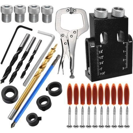 Kit de gabarit de forage de poche, kit de gabarit à vis de poche, Outils du système de forage Locator, Outils de menuiserie à angle de 15 °(39PCS) (1/5)