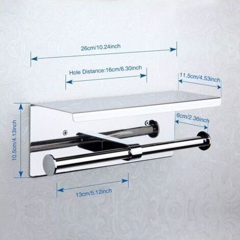 Porte-papier toilette double mural – Acier inoxydable 304 – Support pour téléphone – Installation sans perçage – Compatible rouleaux jumbo (1/5)