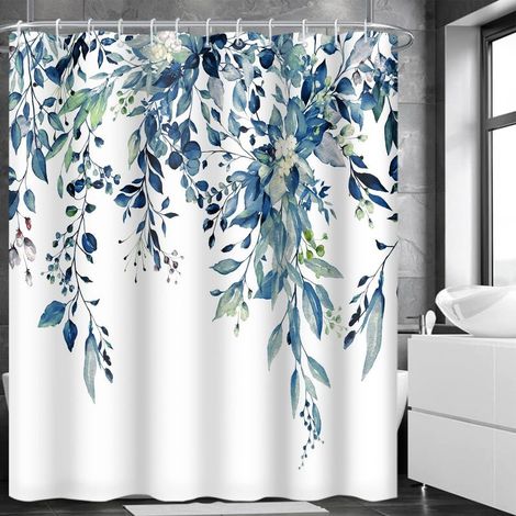 Rideau de Douche en Polyester Bleu Floral résistant à la moisissure et à l'oïdium, avec 12 Crochets, séchage Rapide, 183x183cm (1/5)