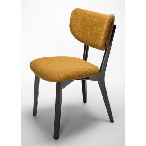 Sedia legno moderna imbottita - Telaio MONOBLOCCO Faggio tinto MOKA - Rivestimento tessuto BOUCLE 3 colori - SURI Wood Colore Ocra (1/5)