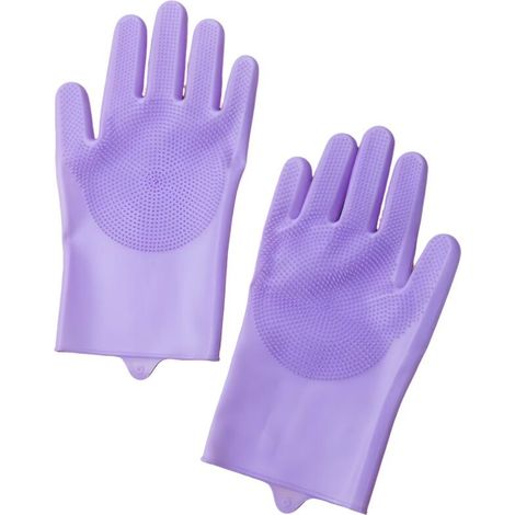 Gants de toilettage pour animaux violets 2816cm 1 pièce de gants en silicone avec cinq doigts pour le nettoyage et le massage (1/5)