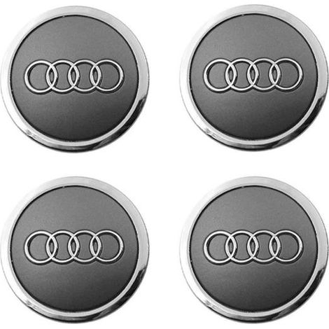[LCS] Enjoliveurs centraux pour AUDI 60 mm, lot de 4, gris avec cache-moyeu chromé (1/4)