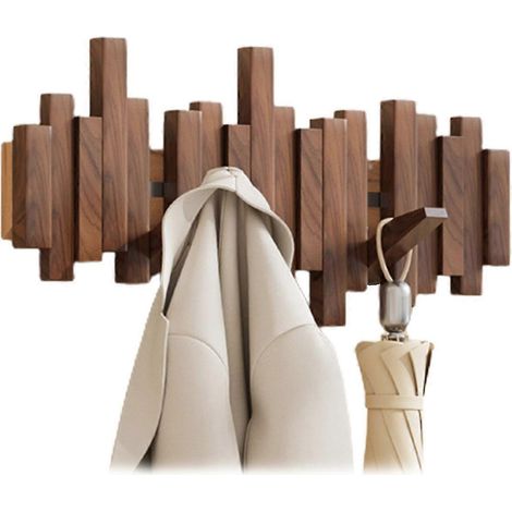 Porte-manteau mural en bois, style piano, 6 crochets, pliable, décoration esthétique