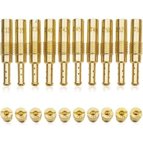 20-piece carburetor main jet kit for PWK Keihin OKO CVK PWM, including 10 main carburetor jets and 10 low-speed jets. Main bore 100-140. (1/4)