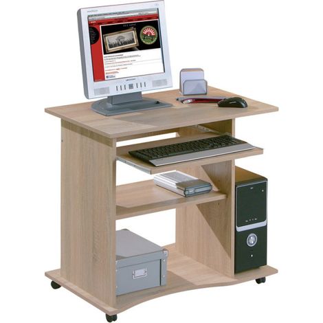 Paris Prix – Bureau droit sur roulettes 80cm – Panneaux de particules imitation chêne – Dimensions L. 80 x P. 50 x H. 75 cm – Mobilité facile (1/5)