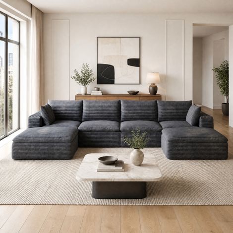 DESMIU Canapé modulaire en tissu avec assise en mousse, coussins moelleux et sans armature en bois, Gris foncé (1/5)