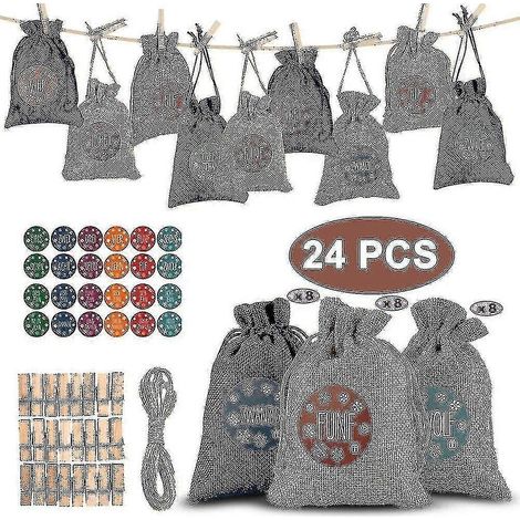 Kit de 24 sacs cadeaux de Noël avec autocollants chiffres de l'Avent (1/5)